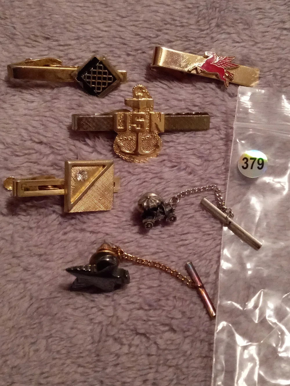 Gold Tone USN Anchor Tie Bar and Assorted Men's Tie Clips - Gold